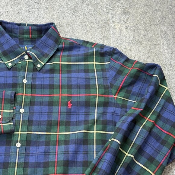 Ralph Lauren Oxford Shirt Men XL Blue Green Plaid Classic Fit Long Sleeve OCBD z - Picture 3 of 14